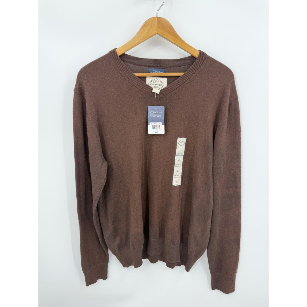 St. John's Bay V-Neck Sweater Mens Large Viking Brown Recycled Cotton Blend NWT